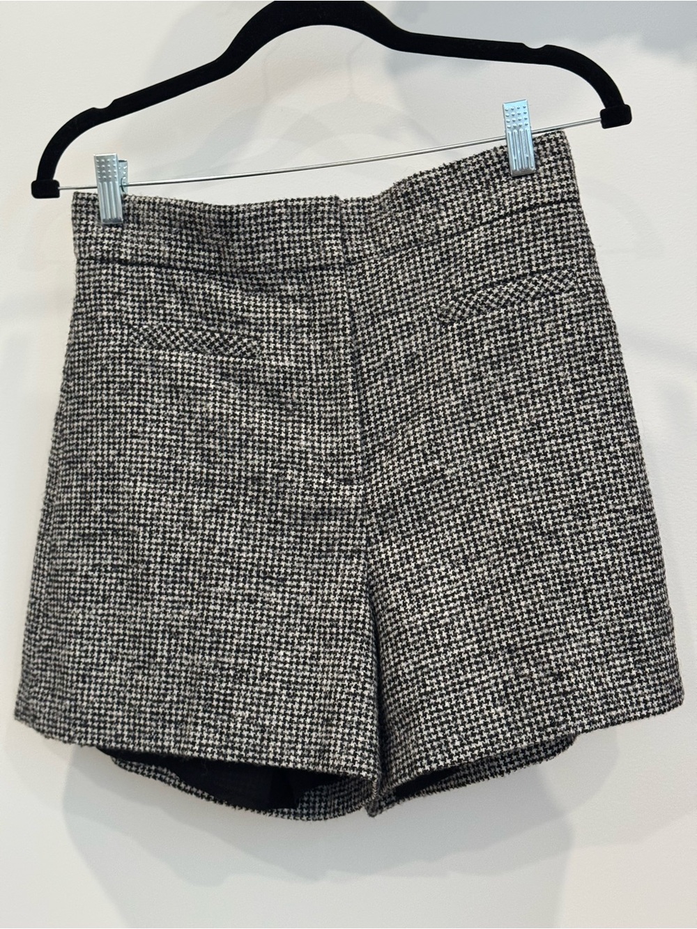 SANDRO Black and White Houndstooth Tailored Shorts